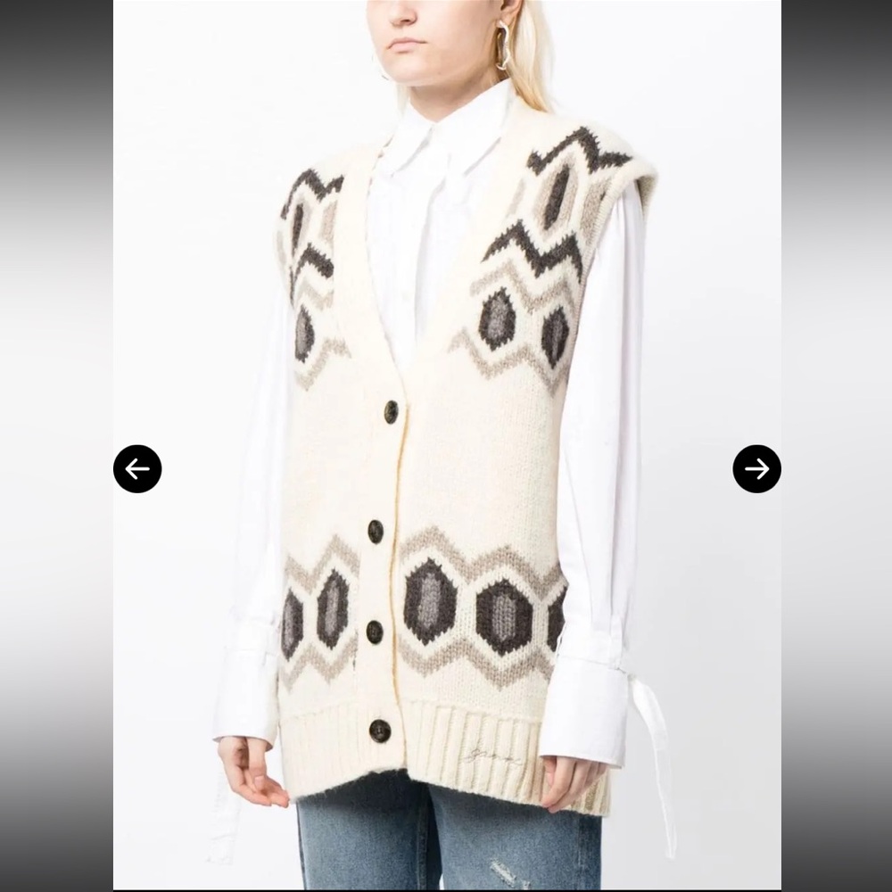 Ganni Patterned Intarsia-Knit Wool Vest - Picture 3 of 6